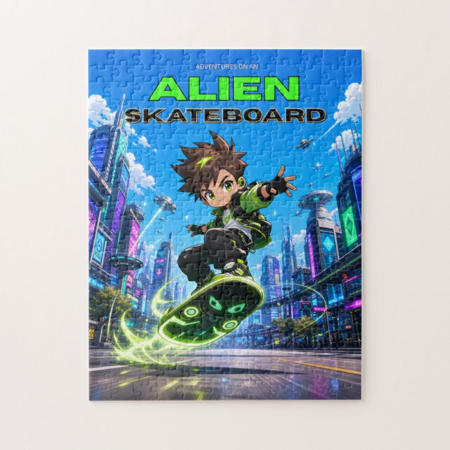 Alien-Skateboard-Puzzle (Vertikal)