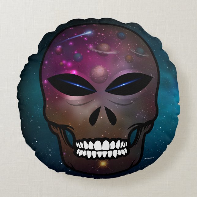 Alien Skull Throw Pillow ET im Weltraum Rundes Kissen (Vorderseite)