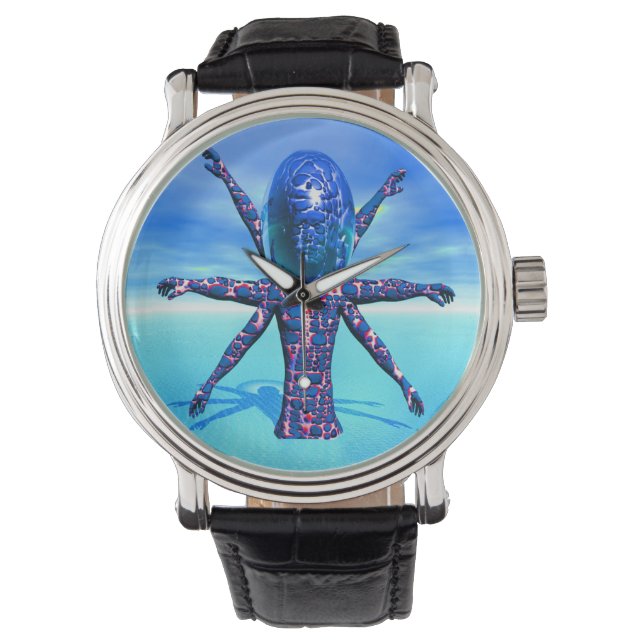 Alien Skulptur Armbanduhr (Vorderseite)