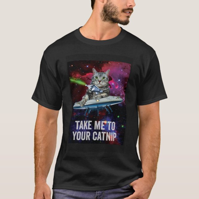 Alien Space Cat Nimm mich zu dir T-Shirt (Vorderseite)