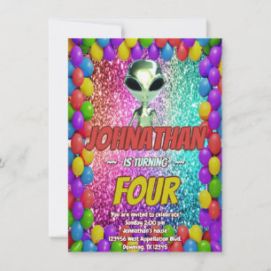 Alien Space UFO Rocket Ship invitation d'anniversa