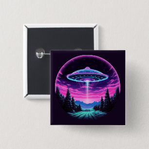 Alien Spaceship Retro Futuristic Button