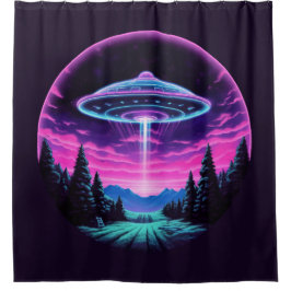 Alien Spaceship Retro Futuristic Duschvorhang