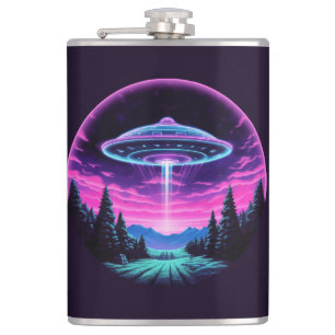 Alien Spaceship Retro Futuristic Flachmann