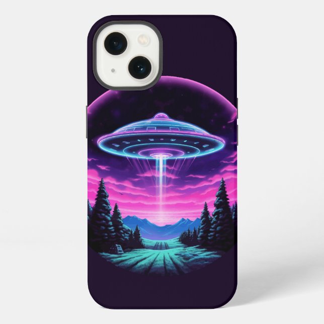 Alien Spaceship Retro Futuristic iPhone Hülle (Rückseite)