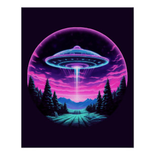 Alien Spaceship Retro Futuristic Poster