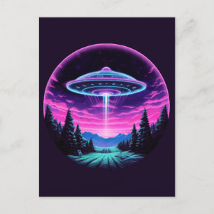 Alien Spaceship Retro Futuristic Postkarte