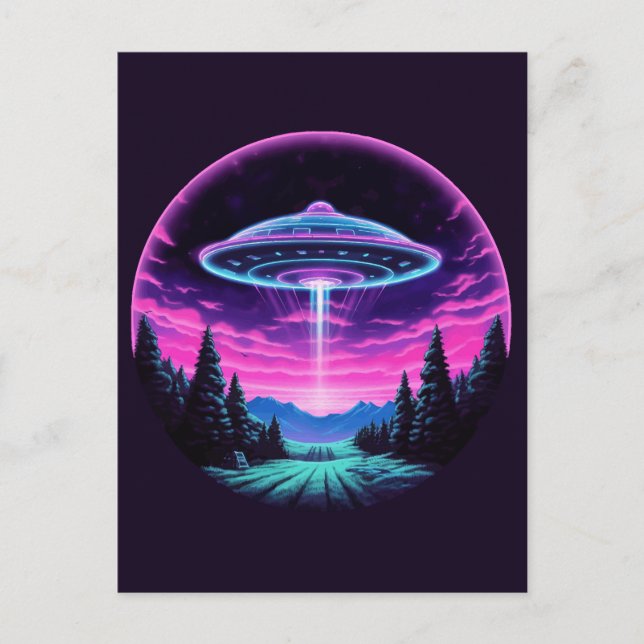 Alien Spaceship Retro Futuristic Postkarte (Vorderseite)