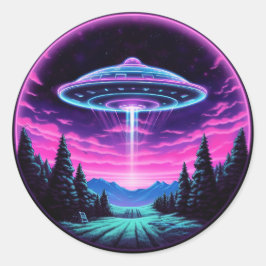 Alien Spaceship Retro Futuristic Runder Aufkleber