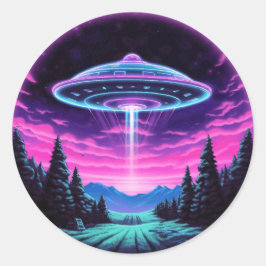 Alien Spaceship Retro Futuristic Runder Aufkleber