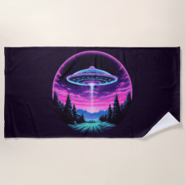 Alien Spaceship Retro Futuristic Strandtuch