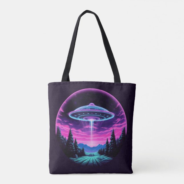 Alien Spaceship Retro Futuristic Tasche (Rückseite)