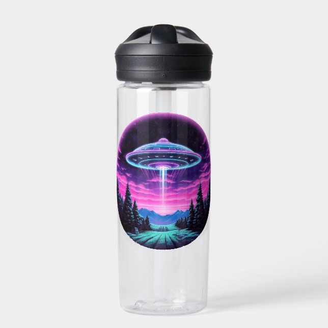 Alien Spaceship Retro Futuristic Trinkflasche (Vorderseite)