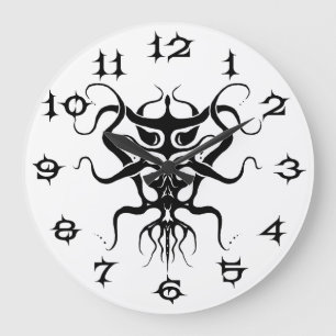 Alien Species Tribal Tattoo Design - schwarz Große Wanduhr