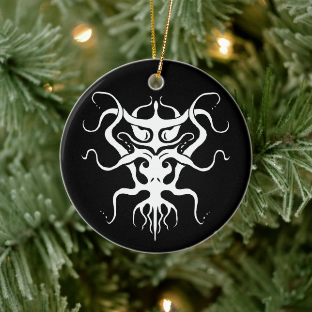 Alien Species Tribal Tattoo Design - weiß Keramik Ornament (Baum)
