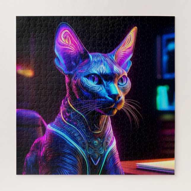 Alien Sphinx Katze sitzt auf dem Kapitänsstuhl (Vertikal)