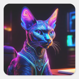 Alien Sphinx Katze sitzt auf dem Kapitänsstuhl Quadratischer Aufkleber