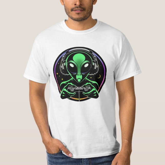 Alien spielt Videospiele | Stellar Game Smasher T-Shirt (Vorderseite)