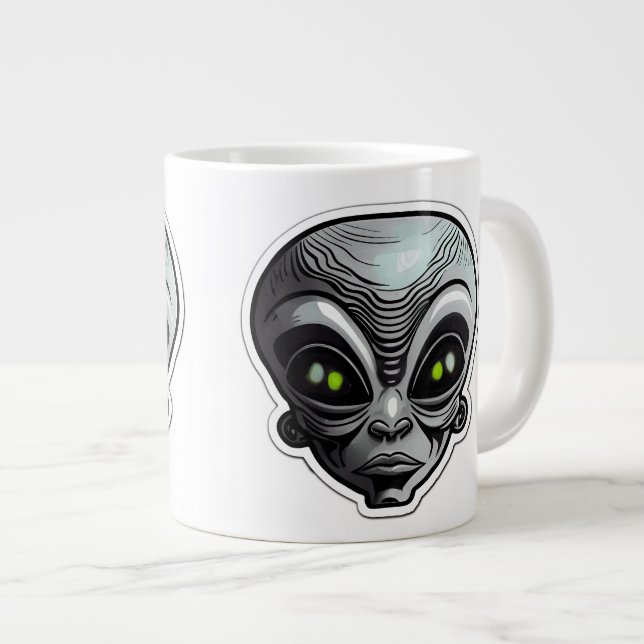 Alien Sticker Art Jumbo Tasse (Vorderseite Rechts)