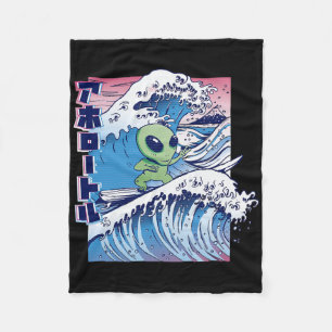 Alien-Surf-Cartoon-Surfen-Strand-Meer-Ozean-Welle- Fleecedecke