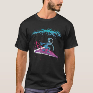 Alien Surfbrett Pizza Surfbrett Funny UFO Außenpla T-Shirt