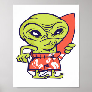 Alien Surfer Surft Surfbrett Außerirdischer Poster