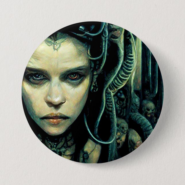 Alien Tech Girl Science Fiction Button (Vorderseite)