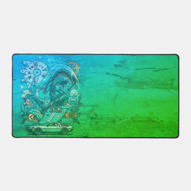 Alien Time Travel Desk Mat - Retro Pixel Art Schreibtischunterlage (Vorderseite)