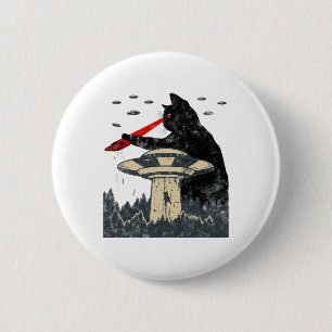 Alien Ufo Abduction Laser Eye Funny Cat Button