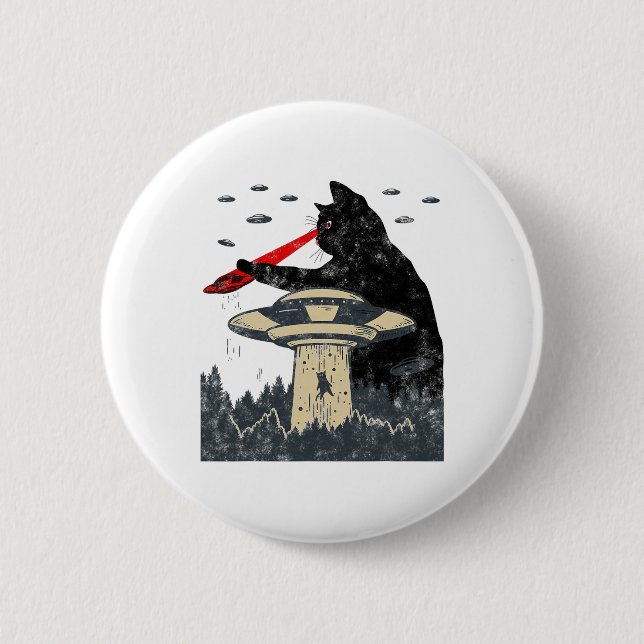 Alien Ufo Abduction Laser Eye Funny Cat Button (Vorderseite)