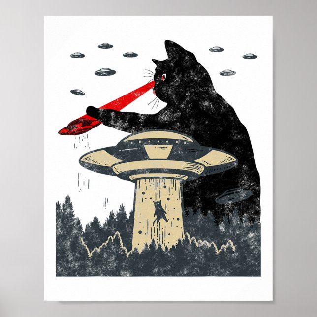 Alien Ufo Abduction Laser Eye Funny Cat Poster (Vorne)