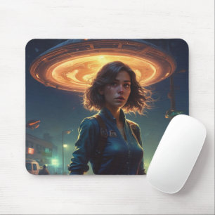 Alien UFO Begegnung mit Mädchen in der Stadt Mousepad