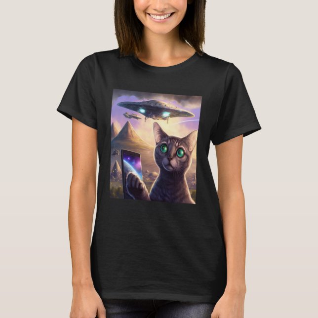 Alien UFO  Cat Selfie Galaxy Cat T-Shirt (Vorderseite)