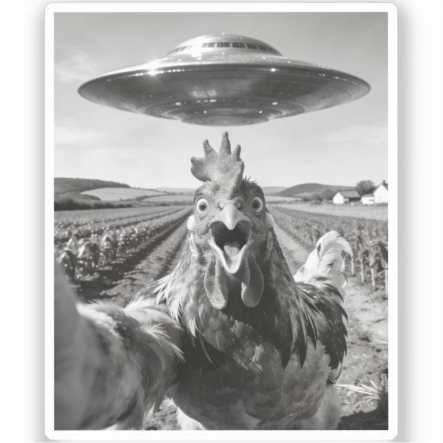 Alien UFO Chicken Art Abduction SciFi Humor Aufkleber (Vorderseite)
