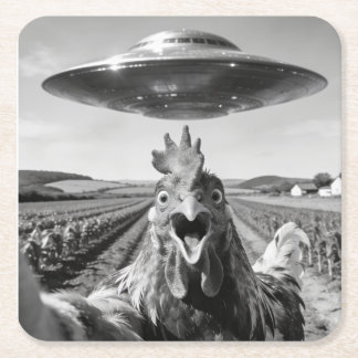 Alien UFO Chicken Art Abduction SciFi Humor Rechteckiger Pappuntersetzer