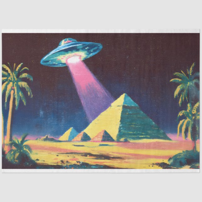 Alien UFO Egyptian Pyramids Decoupage Seidenpapier (Vorderseite)