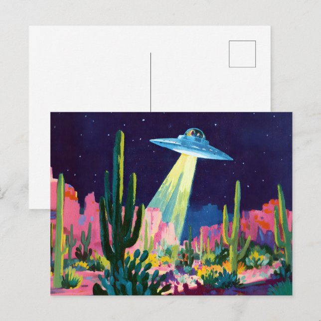 Alien UFO in der Wüste Postkarte (Vorne/Hinten)