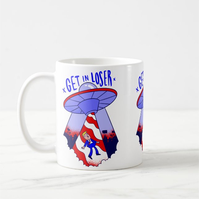 Alien ufo in eine verengte Trumpf Kaffeetasse (Links)