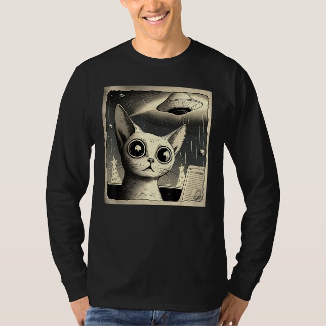 Alien-UFO-Katzen-Selfie T-Shirt (Vorderseite)