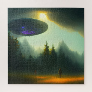 Alien UFO Landung in der Science Fiction Wald