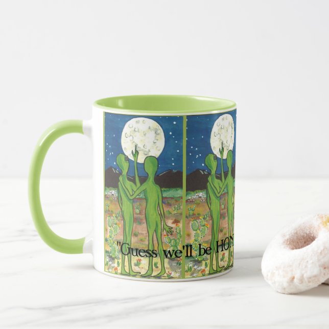 Alien UFO Roswell Romance Honeymoon Funny Tasse (Mit Donut)