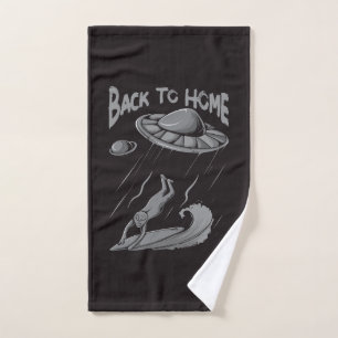 Alien-UFO-Surfing-Illustration mit Zurück nach Hau Badhandtuch Set