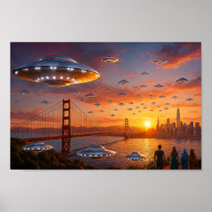 Alien-Ufos SciFi Fantasy San Francisco Golden Gate Poster