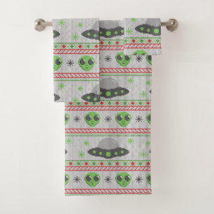 Alien Ugly Christmas Sweater Badhandtuch Set
