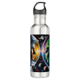Alien und Astronaut im Weltraum Edelstahlflasche