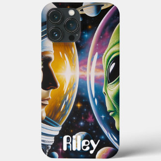 Alien und Astronaut im Weltraum Personalisiert Case-Mate iPhone Hülle