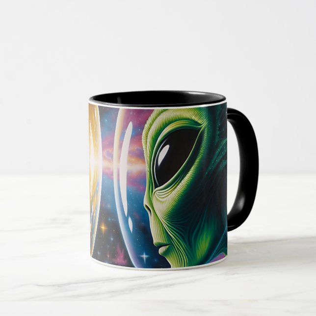 Alien und Astronaut im Weltraum Tasse (VorderseiteRechts)