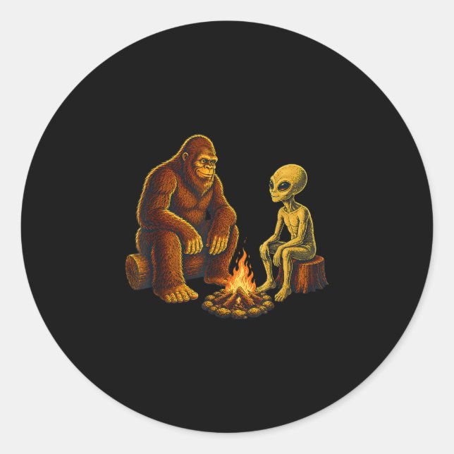 Alien und Bigfoo  Runder Aufkleber (Vorderseite)