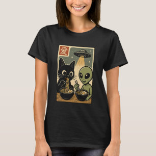 Alien und Katze Ramen-Schale Lustiger UFO Japanisc T-Shirt