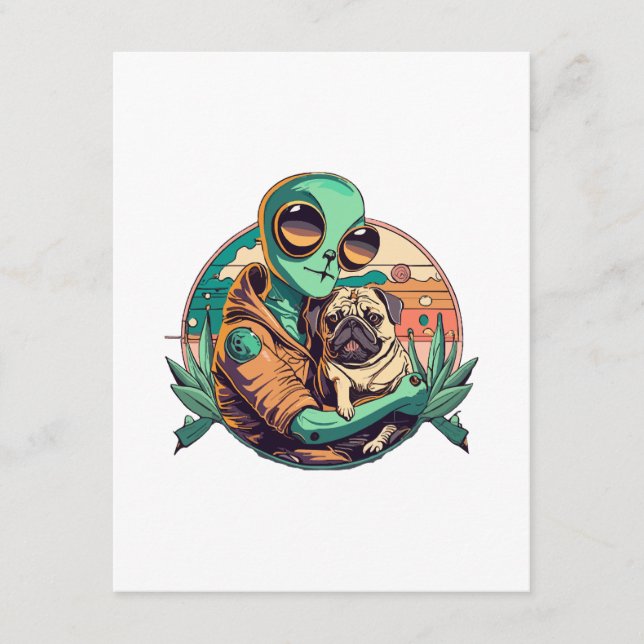 Alien und Mops Begleitkarte (Vorderseite)